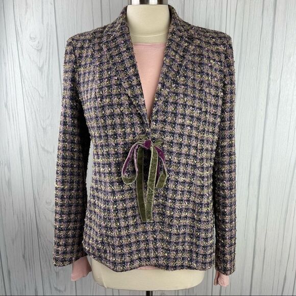 STEENA Vintage Tweed Blazer w/ Velvet Front Tie & FREE‎ Shirt, Medium - Picture 1 of 14